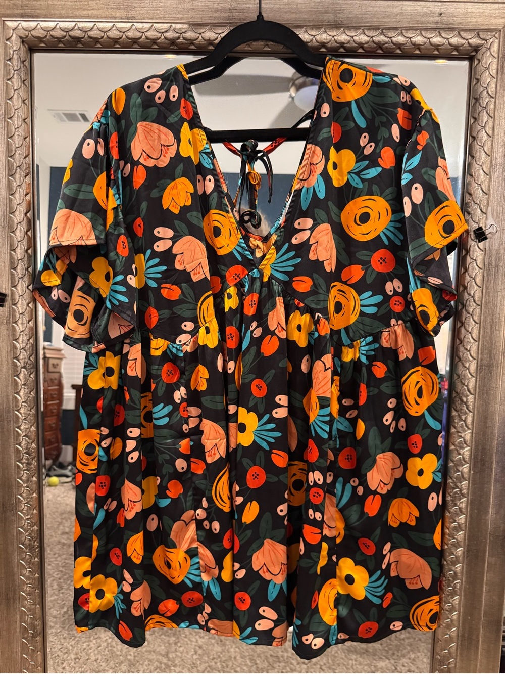 entro Black Floral Tunic with Orange, Peach & Teal Blooms